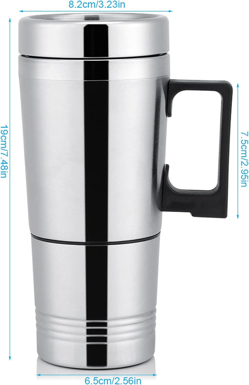 Pwshymi 12V/24V 300ml Car Electric Heating Mug Warmer with Solid Stainless Steel Interior Keep Beverage Coffee Warmer for Travel for Car Power Sup...
