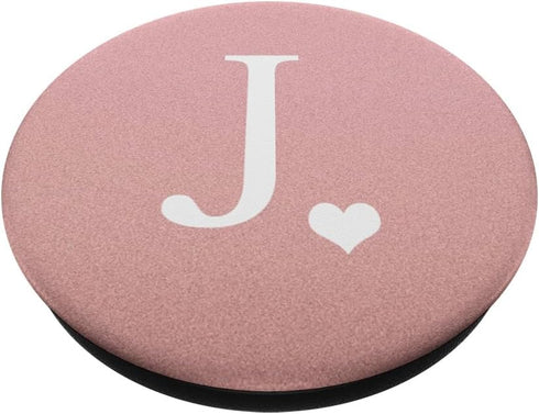 White Initial Letter J heart Monogram on Rose Pink PopSockets PopGrip: Swappable Grip for Phones & Tablets PopSockets Adhesive PopGrip...