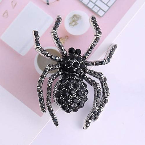 Halloween Black Spider Brooches Pins Punk Black Crystal Rhinestone Gothic Spider Insect Brooch Pin Jewelry for Women Men-Black...