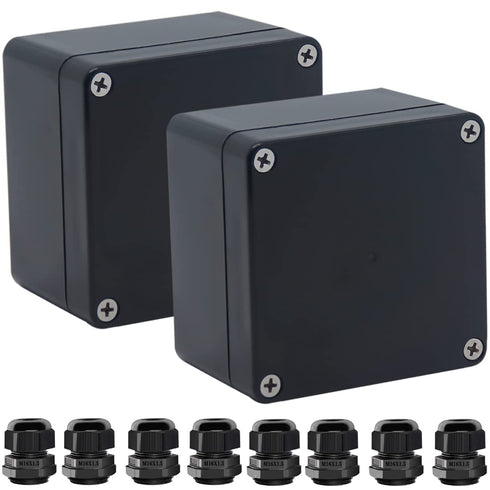 2 Packs Junction Box IP65 Waterproof ABS Plastic Electrical Project Case Power Junction Boxes, Project Box with 8 PCS M16 Cable Glands 3.27x3.19x2...