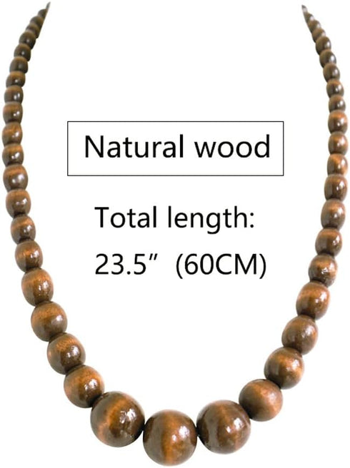 Natural Wood Beads Necklace for Men Women Wooden Chain Unisex Chunky Bead Necklaces...