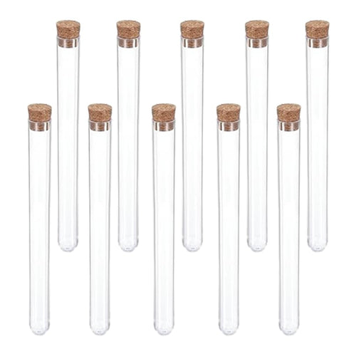 10Pcs Clear Plastic Test Tubes with Cork Stoppers, 15x150mm 13ml, Good Seal for Jewelry Seed Beads Powder Spice Liquid Storage, Lab Use or Decorat...