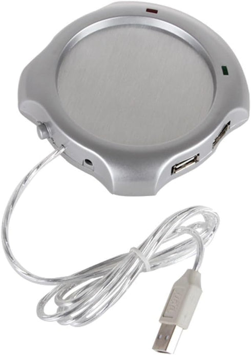 1PCS USB Beverage Warmer,Silver Beverage Cup 4 Port USB Hub Tea Coffee Electric Warmer Tea Cup Warmer for Home Office...