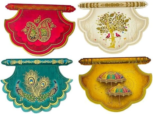 Shagun Envelopes (Pack of 10) Pankha Fan Shaped 2-fold Fancy Designer Set Money Cash Gift Envelope for Indian Wedding/Engagement/Diwali/Birthday/A...