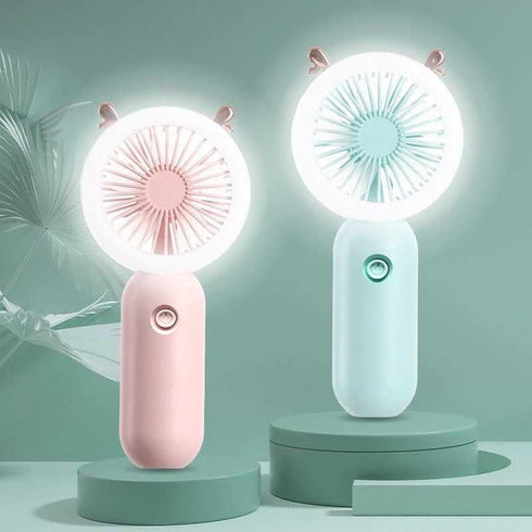 Handheld Mini Portable Rechargeable fan, 3 in-1 Mini Fan, With Bright LED Light, 3 Fan Speeds, USB Portable Charger, for Eyelashes, Outdoor Travel...