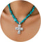 Silver Cross Pendant Turquoise Chain Choker Necklace for Women...