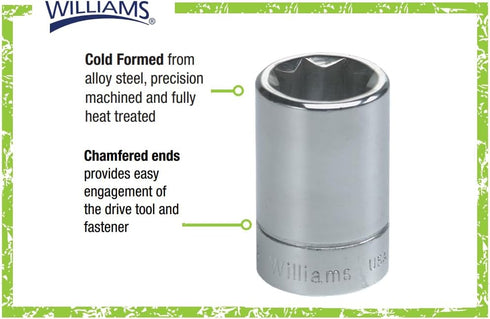 Williams JHWBD-816 SuperTorque 3/8-Inch Drive Shallow 8 Point 1/2-Inch Socket with Lobular Openings, Chrome Finish...