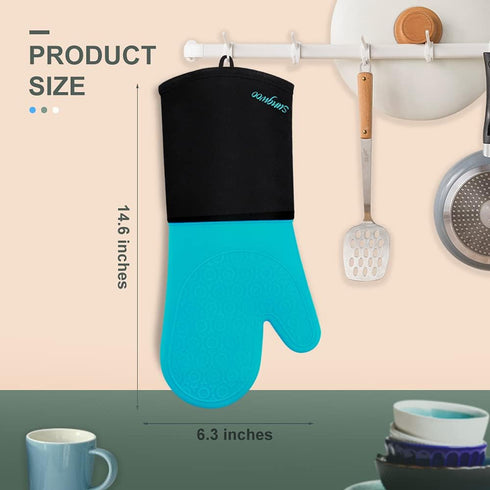 sungwoo Extra Long Silicone Oven Mitts, Heat Resistant Oven Gloves with Quilted Liner Non-Slip Textured Grip Perfect for BBQ, Baking, Cooking and ...