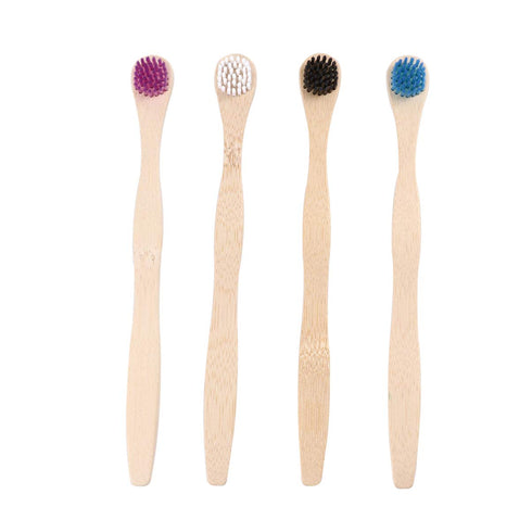 Scraper Bamboo Brush for Adults Toothbrush Oral Deep Cleaning 4pcs (White Blue Black Violet)...