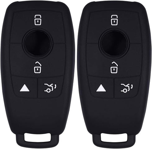 Lcyam Silicone Remote Key Fob Covers Smooth Soft Rubber Case Fits for Mercedes-Benz A220 E63S AMG E-Class GLE 350 4MATIC 2019 2020 2021 (Black Bla...