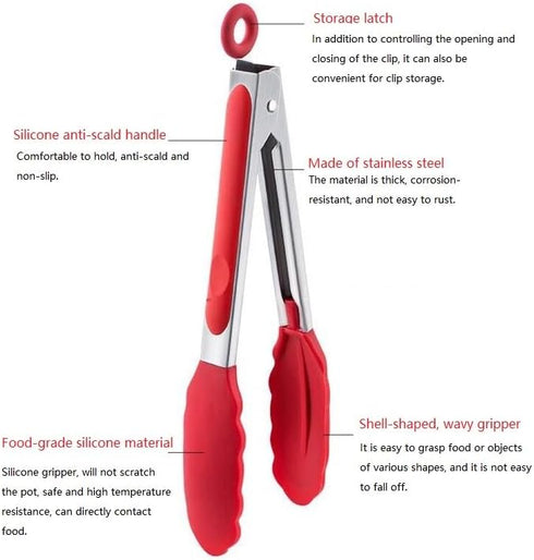 Kitchen Tongs for Cooking Locking Silicone Tongs,Buffet Tongs,Stainless Steel Serving Tongs,7,9 and 12 In Locking Food Tong with Silicon Tips Sili...