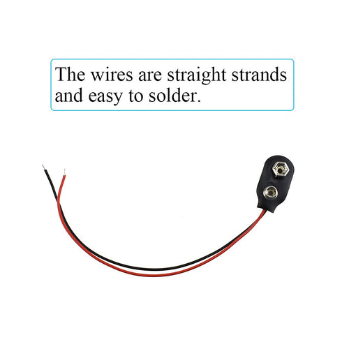I Type 9V Battery Buckle Snap Connector 15cm Clip Tight Pre Stripped Ends Easy to Solder Access Better Leather Housing 2 Straight Long Cable Wires...