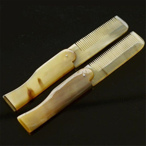 2Pcs Brown Yak Horn Comb Foldable Yak Horn Comb Pockets Clip Moustache Beard Styling Tool Portable Comb Hairdressing Hair Hair Care Tools Hair Sty...