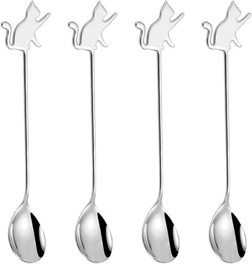 Stainless Steel Mini Coffee Espresso Spoon, Dessert Teaspoons Small Soup Spoons, Silver Cute Animals Coffee Spoon, 5.6 inch, Set of 4...