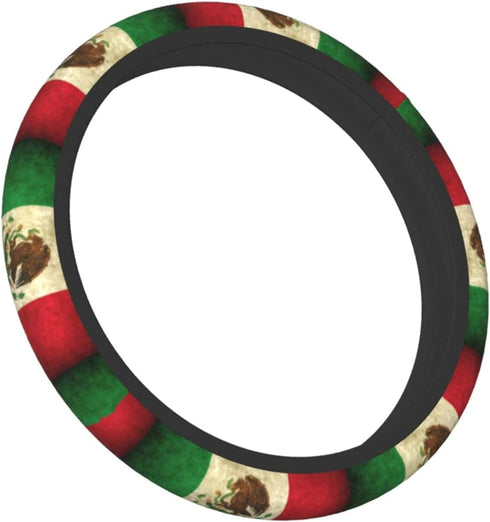 Retro Mexico Flag Steering Wheel Covers,Soft Steering Wheel Protector For Women & Men,Universal 15 Inch Auto Car, One Size...