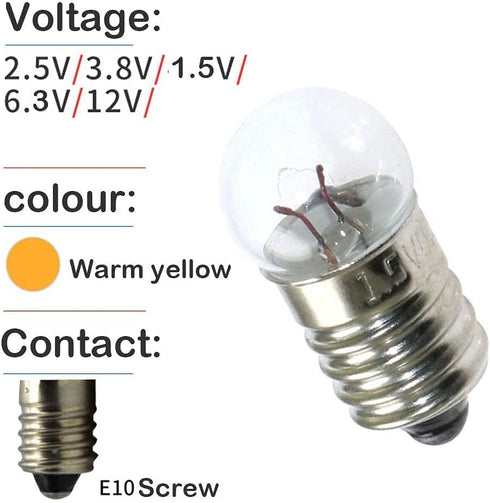 10pcs E10 Mini Light Bulbs 1.5V 0.3A Physical Electrical Experiment Screw Base Indicator Light Incandescent Bulb Old-Fashioned Flashlight Lamp...
