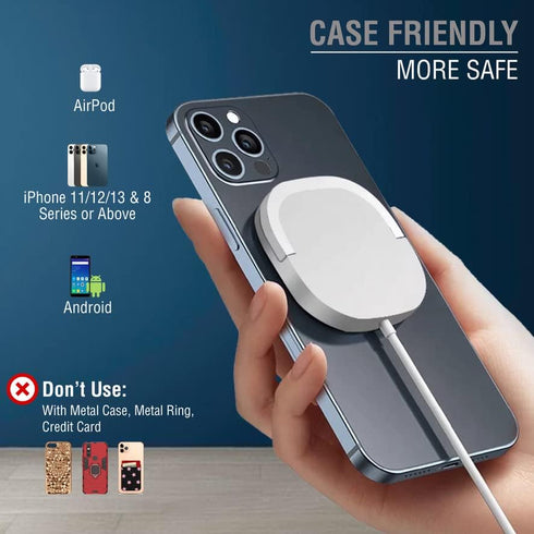 Magnetic Wireless USB C Phone Charger, 15W Portable Fast QI Charging 2 in 1 Stand, Apple iPhone & Samsung Android Compatible, 3ft Charging Cable I...