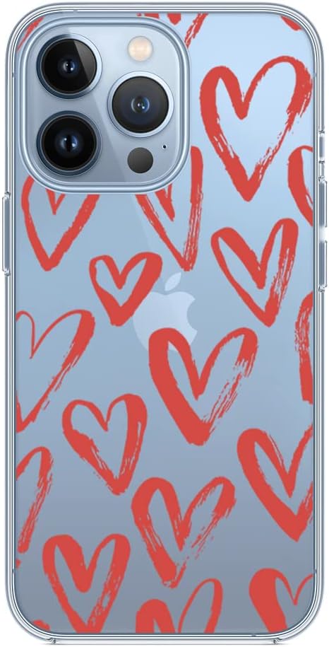 Blingy's Compatible for iPhone 13 Pro Max Case (6.7 inch), Women Girls Lovely Red Hearts Style Fashionable Art Design Transparent Soft TPU Protect...