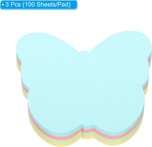PATIKIL 2.7 x 2.7 Inch Butterfly Shape Sticky Notes, 3 Pads Cute Self-Stick Memo Pads Bright Colorful 100 Sheets/Pad for Home Office, 4 Colors...