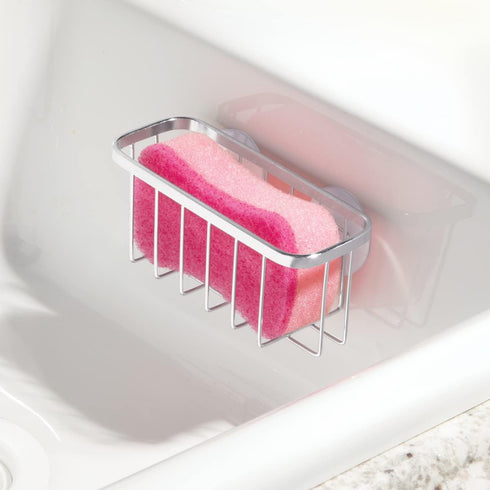 iDesign Gia Stainless Steel Dish Sponge Holder Basket with Suction Cups, Ideal for Kitchen Sinks and Bathroom Organization, 2.25"D x 2.5"W x 5.75"...