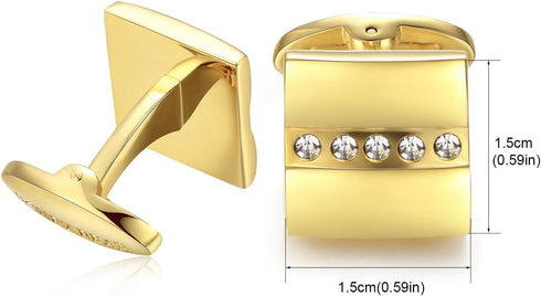 HONEY BEAR Gold Square Crystal Cufflinks for Mens Shirt Steel Wedding Gift...