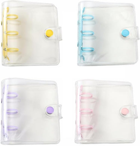 4PCS Mini Transparent 3-Ring Binder Covers, Mini Binder Notebook Cover, Soft PVC Notebook Round Ring Binder Cover Protector, Photo Album Loose-Lea...