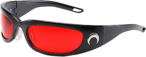 Wrap Round Sunglasses Y2K Trendy, Fashion Black Sport Shades Moon Décor…...