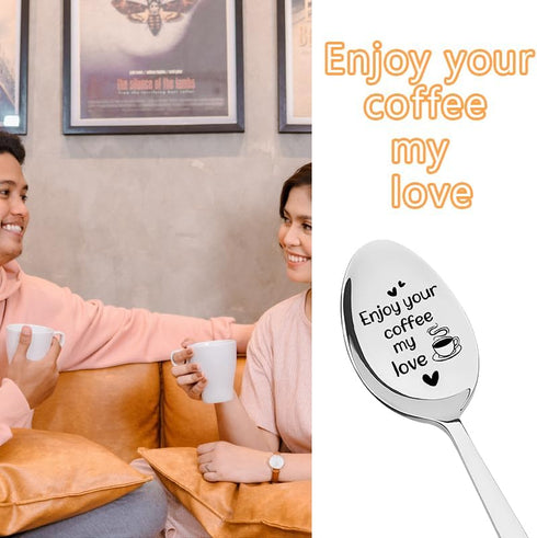 Coffee Spoon Gift for Christmas Birthday Gifts for Boyfriend Girlfriend Husband Wife Anniversary Valentines Day Gifts for Women Men Enjoy Your Cof...