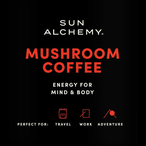 Sun Alchemy Mushroom Coffee, Energize with Organic Fair-Trade Coffee, Lion’s Mane, Reishi, Chaga & Cordyceps Mushrooms - 12 Sachets...
