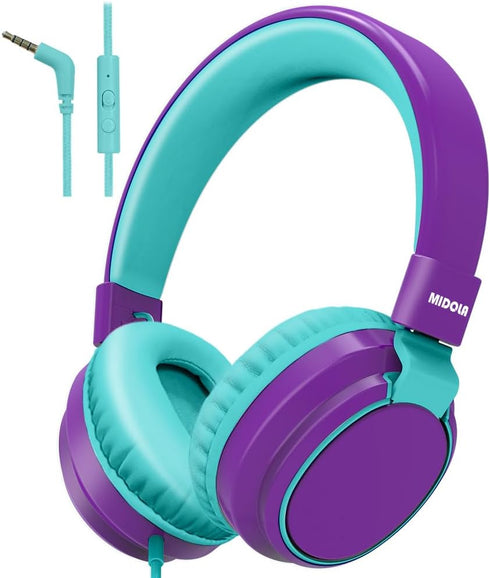 Headphone Kids Volume Limited 85/110dB Wired Over-Ear/On-Earr Foldable Headset with Inline Cable AUX 3.5mm Cord Mic for Boy Girl Child PC Notebook...
