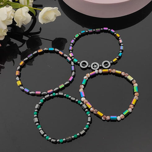 4pcs Hematite Anklet for Women Men - Hematite Stone Anklet Anxiety Relieve Anklet Circle Star Anklets...