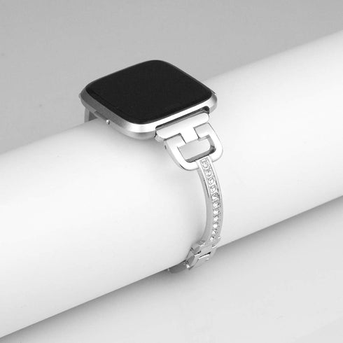 Metal Bands Compatible with Fitbit Versa 2/Versa Lite/Versa for Women, Bling Bracelet with Rhinestone Luxurious Wristbands, Silver Rose Gold Black...