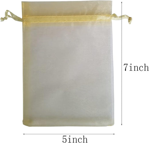 50 Pcs Gift Bags Organza 5x7 Inch Gold Drawstrings Sheer Fabric Pouch for Jewelry Baby Shower Christmas Party Favors Wedding Kids Men Teenage Birt...