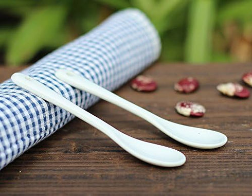 White Porcelain Spoons Coffee, Tea, Yogurt and Ice-cream, Cutlery Fitting Ceramic Spoons 5 Inch Set of 10...
