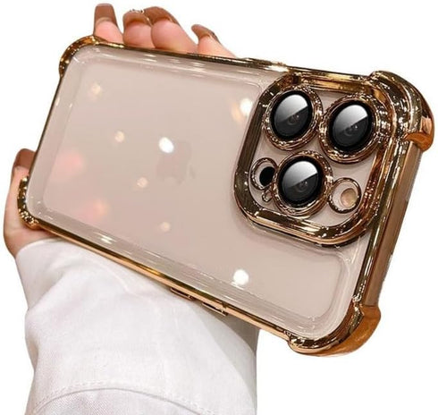 Clear Shockproof Case for iPhone 15 Pro Max, Military Grade Drop Protection Hard Electroplated Back Phone Cover with Anti-Fall Shock-Absorbing Cor...