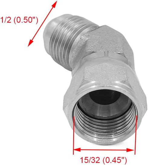 (2-PACK) 6502-05-05 Hydraulic Hose Adapter Fitting 5/16" Male JIC 37°Flare (1/2"-20UNF)× 5/16" Female JIC 37° Swivel (1/2"-20UNF) 45°Elbow Pipe Jo...