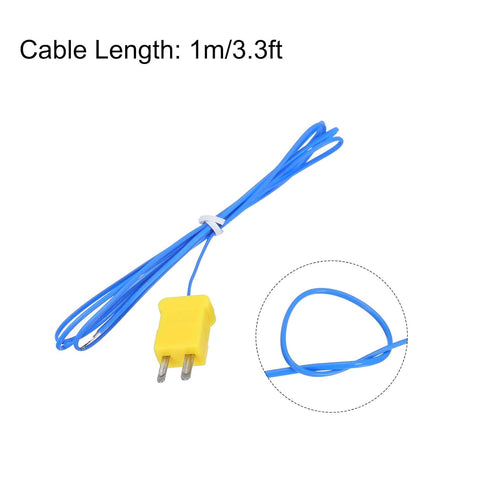 MECCANIXITY 5pcs K Type Thermocouple Mini Connector Temperature Sensor Probes PTFE 3.3ft -50 to 260°C(-58 to 500°F), Blue...