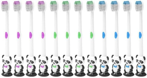 12 Pieces Kids Cartoon Panda Toothbrush Soft Bristles with Sunction Cup Individually Wrapped for Boys and Girls Toddler 3-12 Years...