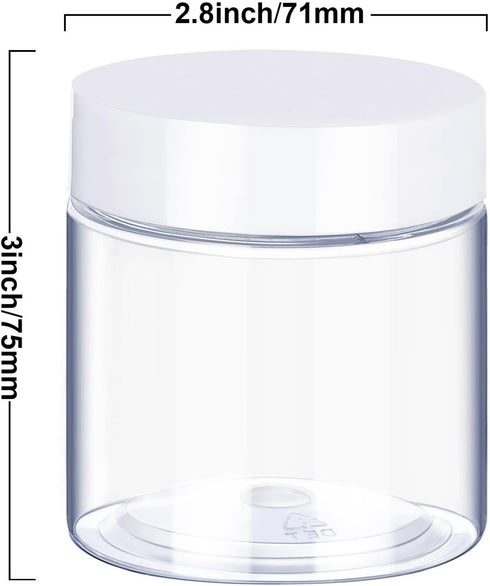 6 Pack 8 oz Plastic Pot Jars Round Clear Leak Proof Plastic Cosmetic Container Jars with White Lids for Travel Storage Make Up, Eye Shadow, Nails,...