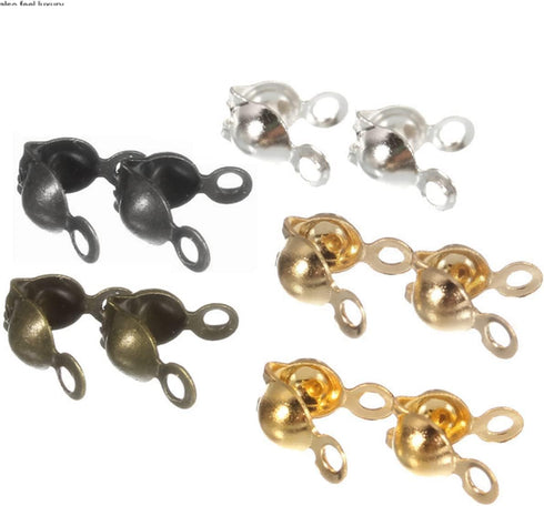 500 Pieces Crimp Beads Calotte Ends Knot Covers for DIY Bracelet Jewelry Making, 5 Colors Clamshell Fold-Over Metal Plated Open Bead Tips Endcaps...