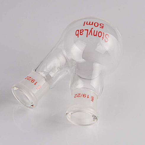 StonyLab Glass 50ml Heavy Wall 2 Neck Round Bottom Flask RBF, with 19/22 Center and Side Standard Taper Outer Joint - 50mL...