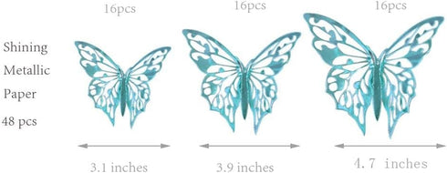 Cheerland 48 Pcs 3D Teal Blue Butterfly Wall Stickers Removable Metallic Room Decals for Walls Nursery Girls Room Wedding Baby Shower Birthday Par...