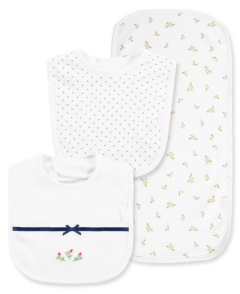 Little Me Baby 100% Cotton Gender Neutral Rosebud 3pcs Bib and Burb Set, 1 Size...