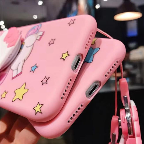 Unicorn Case for iPhone 11 Pro 5.8”, 3D Cartoon Design Cute Elastic Kickstand Protective Case, iPhone 11 Pro Case with String Rope, Kawaii Fashion...