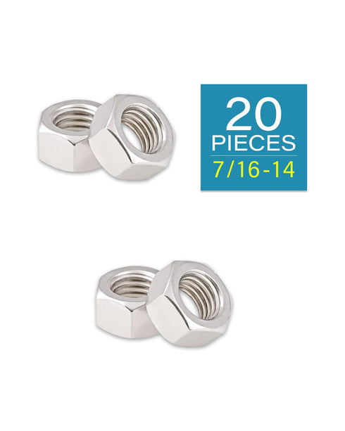 7/16-14 Hex Nuts - IMScrews 304 Stainless Steel Hardware Hex Nuts - Durable and Rust-Resistant Fasteners for Home Repairs and Professional Project...