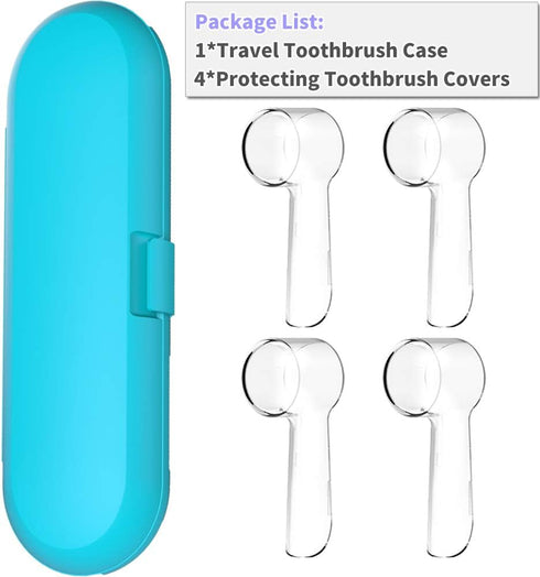 Electric Toothbrush Travel Case for Oral-B Toothbrushes - 4 Pcs Toothbrush Head Covers Compatible with Oral B Electric Toothbrush Heads (Blue)...