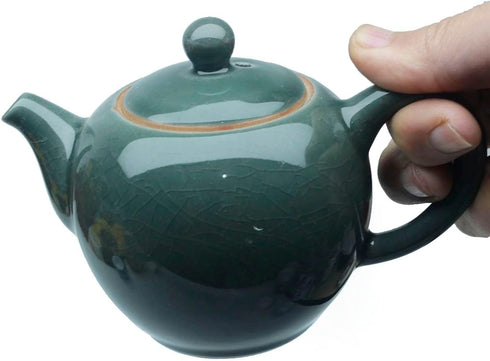 Porcelain Teapot, 12oz Tea Pot Small Teapots Chinese Tradition Ice Crack Glaze Ceramic Tea kettle (Green)...