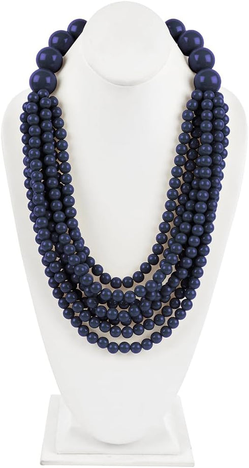 RIAH FASHION Multi Beaded Bubble Statement Necklace - Round Ball Chunky Drape Bib Collar Marbled, 7 Layer Long...