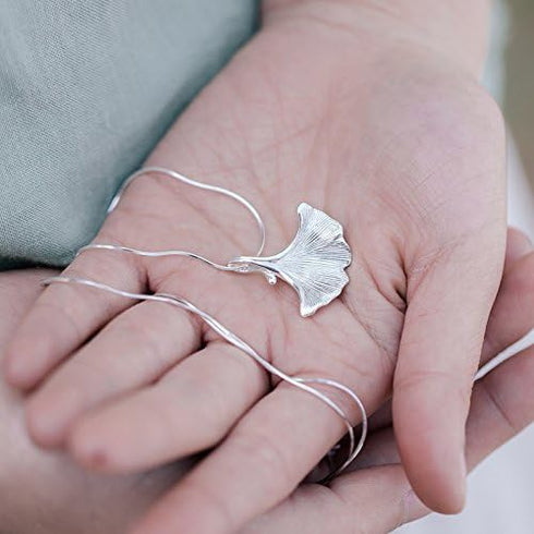 3D Ginkgo Leaf Sterling Silver Choker Necklace-silver...