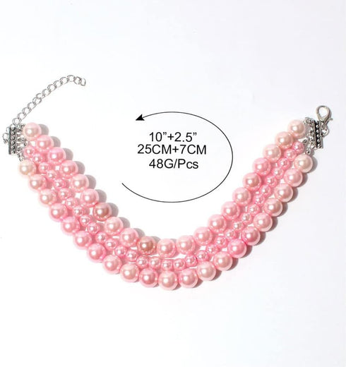 Fancy 3 Rows Pearl Pink Diamond Pet Cat Dog Necklace Collar Jewelry Pet Cat Dog Girl Costume Accessories(7.8-12.6in)...